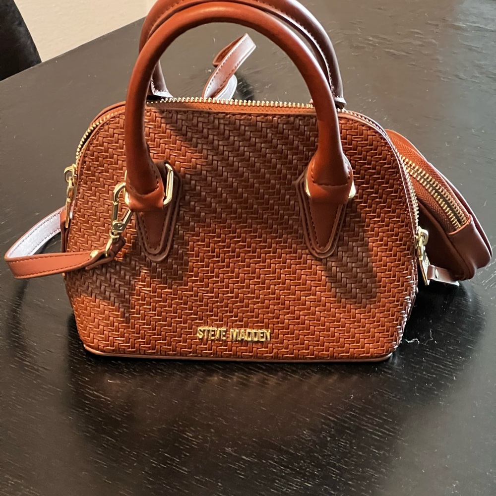 Steve Madden Brown Satchel with Textured Leather